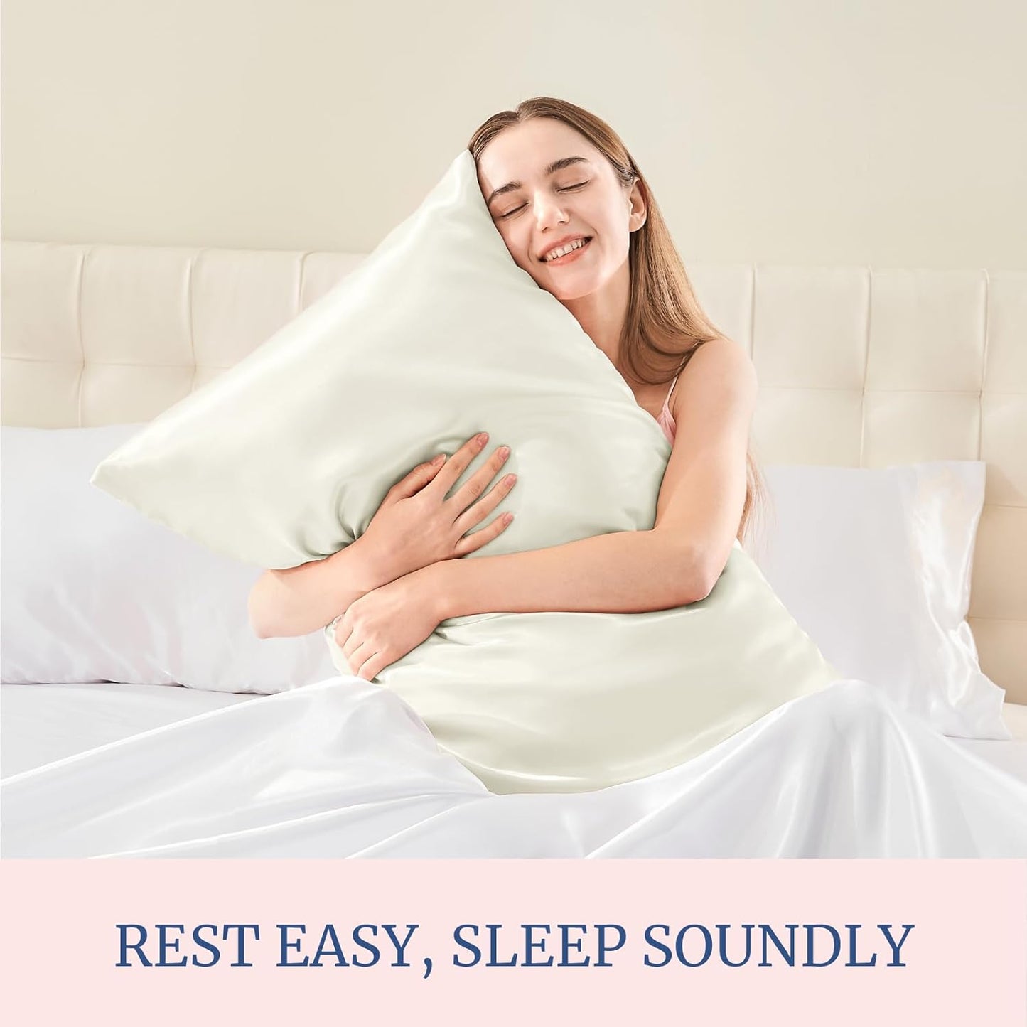 BEDELITE Satin Pillowcase for Hair and Skin, Super Soft and Cooling Similar to Silk Pillow Cases 2 Pack with Envelope Closure, Gift for Women Men(20"x40" King Size, Ivory)