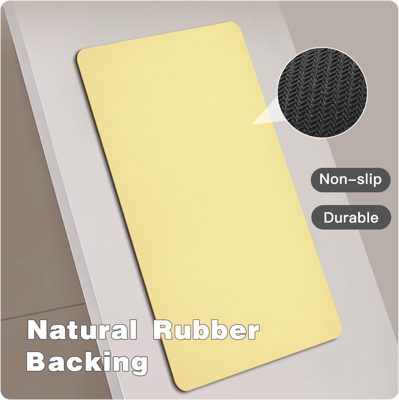Bathroom Mat Quick Dry, Bathroom Rugs Non Slip Washable Thin Absorbent Bath Mat Fits Under Door Bathroom Floor Mat Perfect for Bath, Shower, or Sink 20"x30" Light Yellow