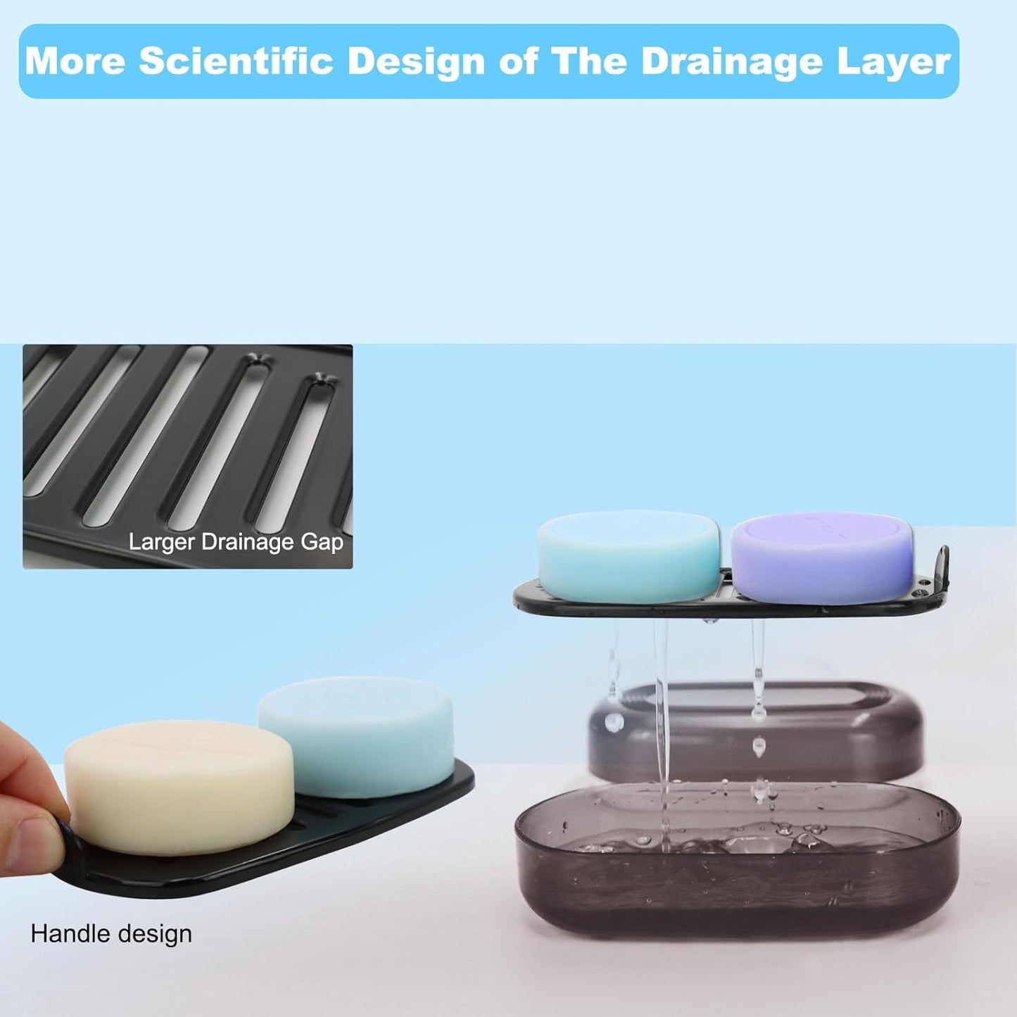 Solid Shampoo Bar Holder, Large Bar Soap Holder, Travel Soap Container, Soap Box with Draining Layer, Soap Case for Bathroom, Traveling, Gym, Camping (Black Style-1-Large)