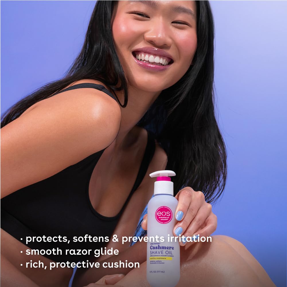 eos Cashmere Shave Oil, Vanilla Cashmere, Soothing Moisturizing, Prevents Irritation and Razor Burn, Bikini Area-Approved, Body Care, 6 fl oz