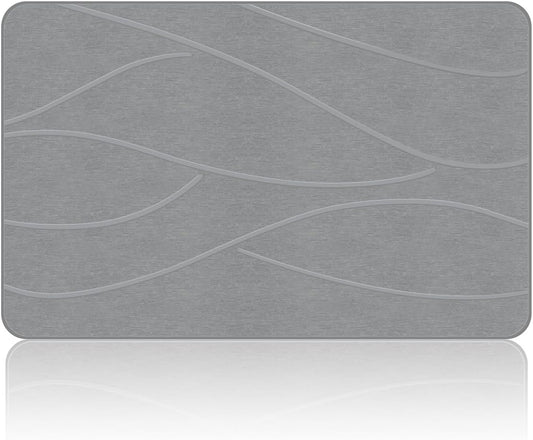 Stone Bath Mat Diatomaceous Earth Shower Mat Non-Slip Super Absorbent Diatomite Stone Bath Mats for Bathroom Floor Quick Drying Natural Easy to Clean(23.6''×15.4" Gray)