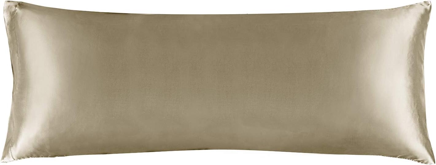 BEDELITE Satin Body Pillow Cover, Super Soft and Cooling Body Pillow Pillowcase for Hair and Skin, Breathable Silky Full Long Pillowcase Cover(20"x54", Taupe)