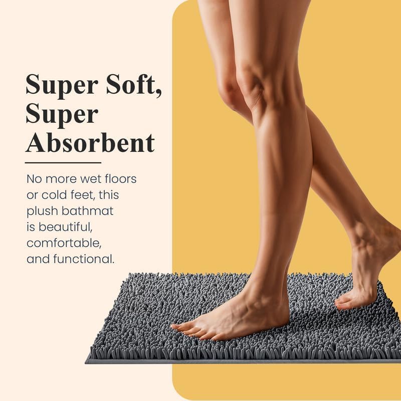 MAYSHINE Plush Shaggy Chenille Bath Mat | Extra Soft, Super Absorbent, Non-Slip Bathroom Rug | Fluffy Microfiber, Area Rug Sets for Bathroom Floor, Kitchen, Living Room | 47"x27" | Beige