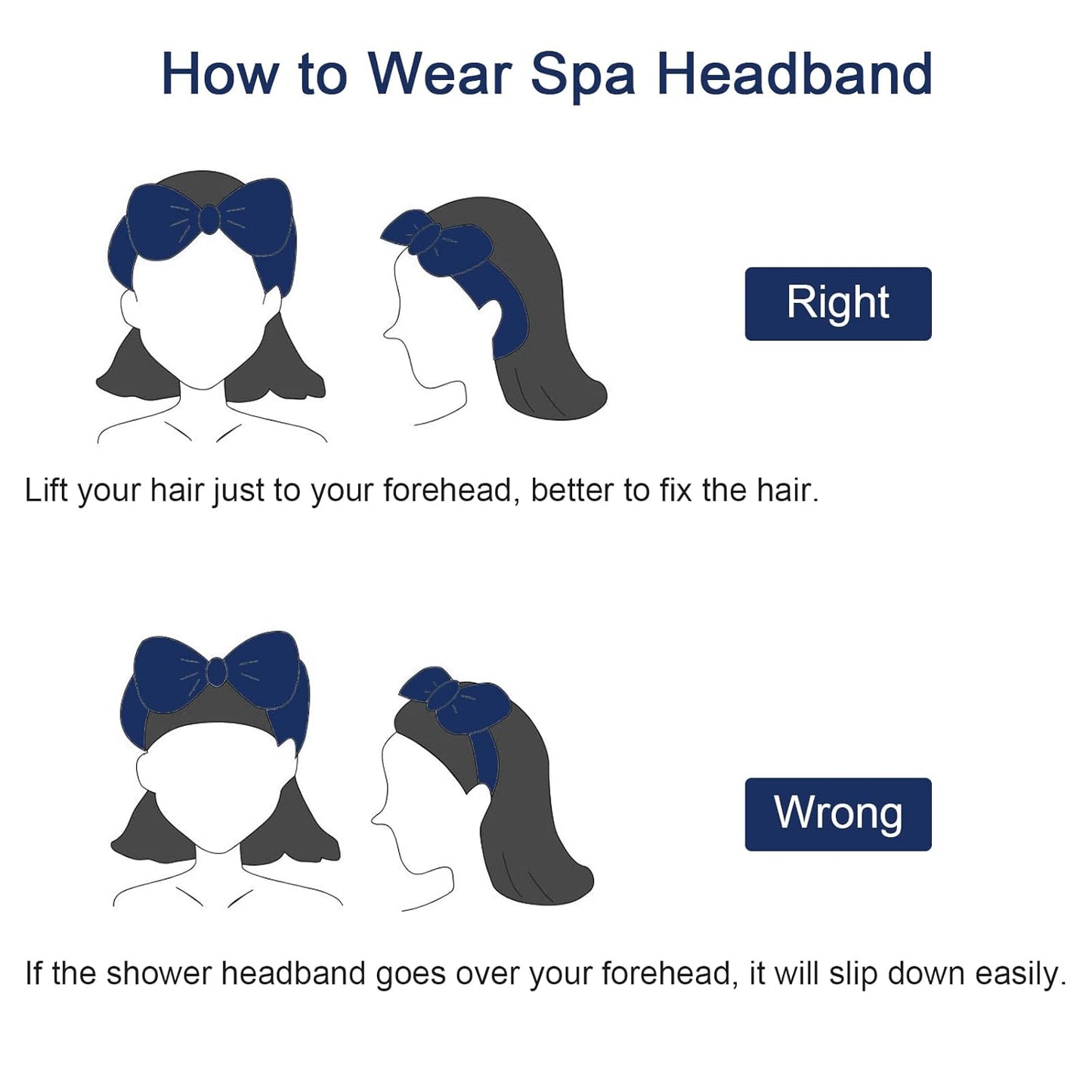 Ondder Spa Headband for Washing Face 8 Pack Navy Blue Skincare Headbands for Women Girls Terry Cloth Cute Bow Head Bands