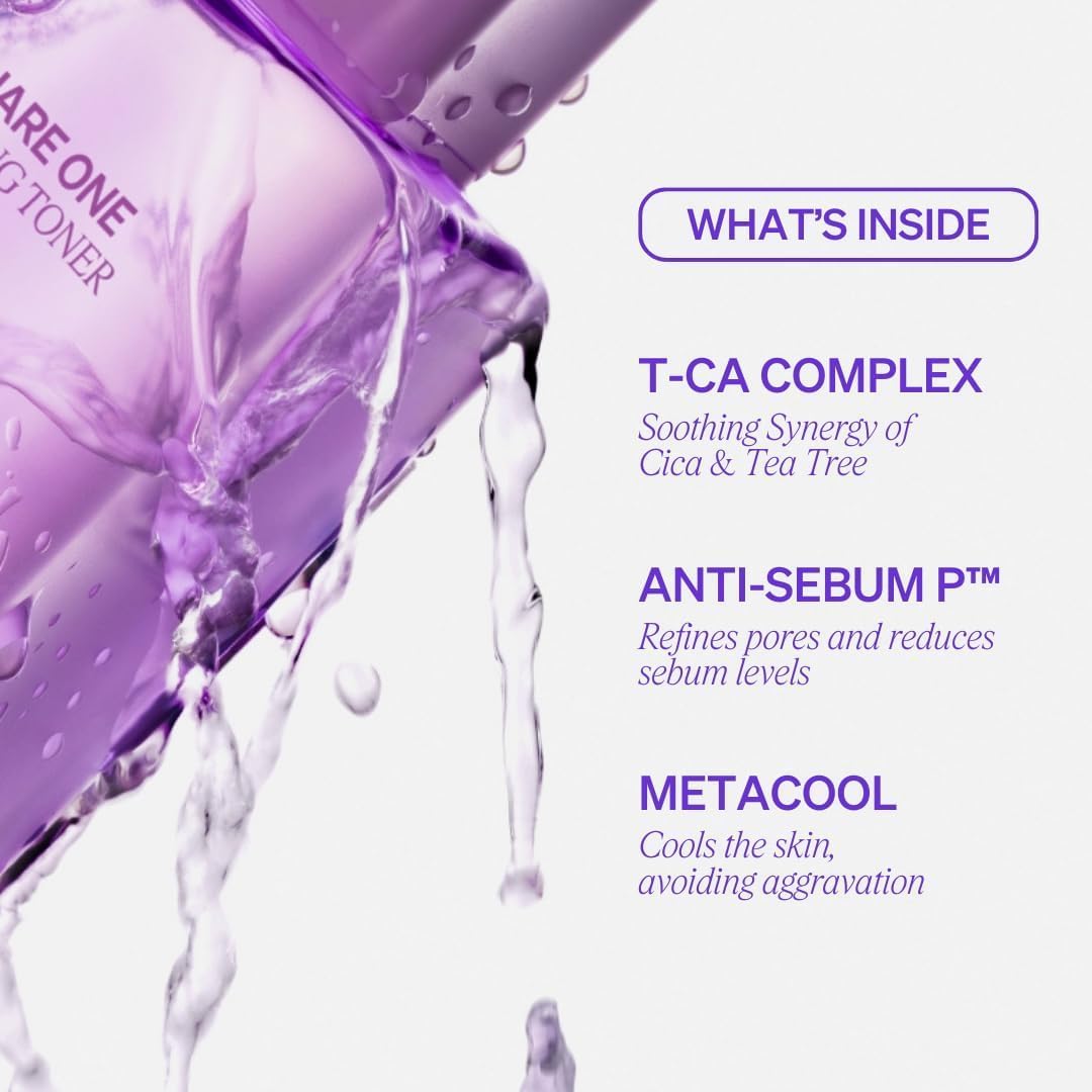 Square One Soothing Toner for Sensitive Skin with Calming CICA, Tea Tree, Anti-Sebum, Antioxidants, AHA, PHA, Niacinamide, Vegan, Cooling, Fragrance-Free | 5.07 fl oz ✦ 150ml