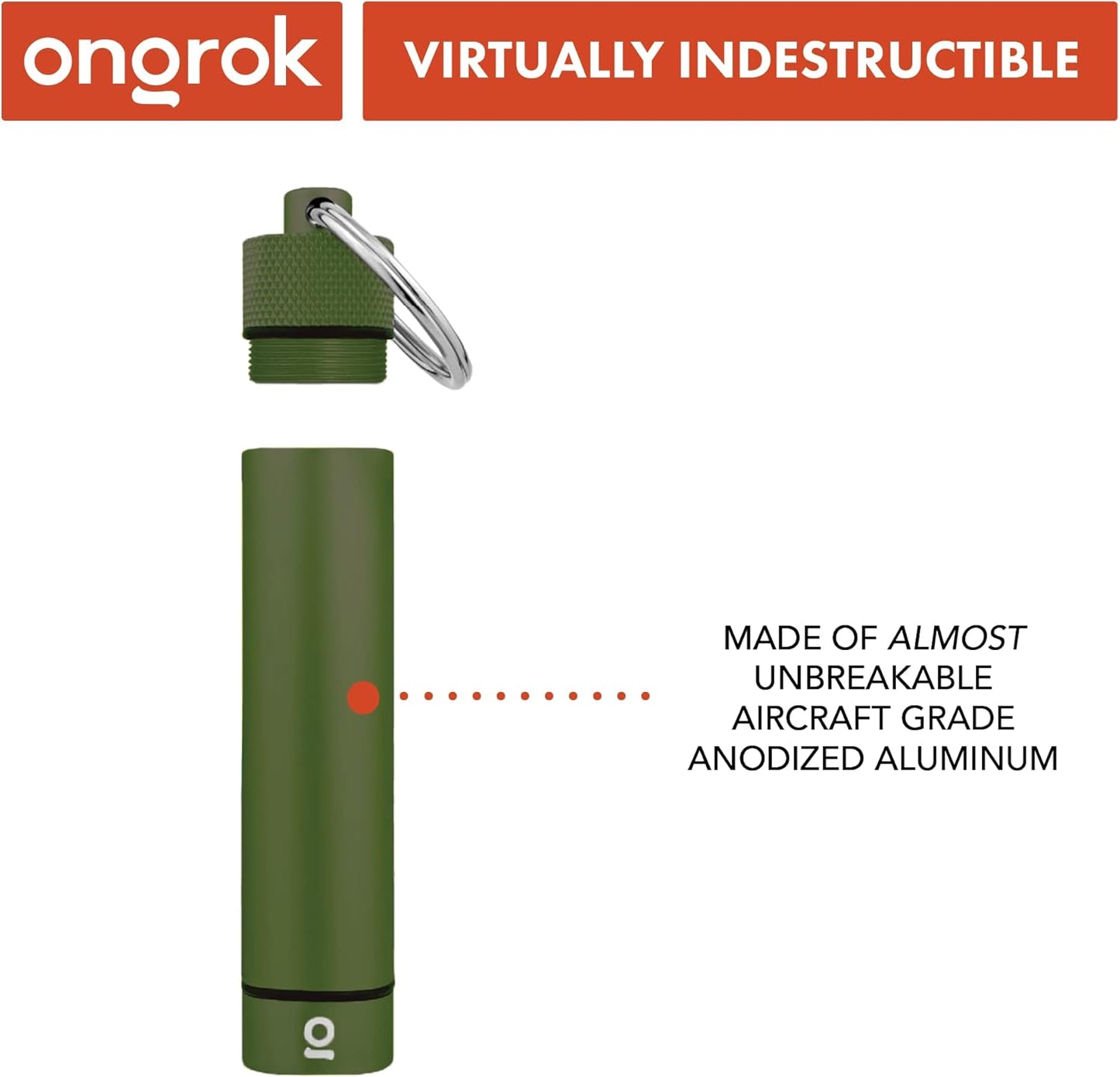 ONGROK Premium Storage Tube, Keychain, Pocket-Sized, Airtight, Aluminum Metal Holder and Case (Green)