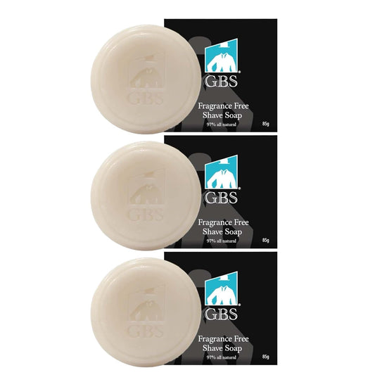 GBS Men's Shaving Soap 97% All Natural Enriched With Shea Butter and Glycerin, Creates Rich Lather Form (3 Pack Fragrance Free)