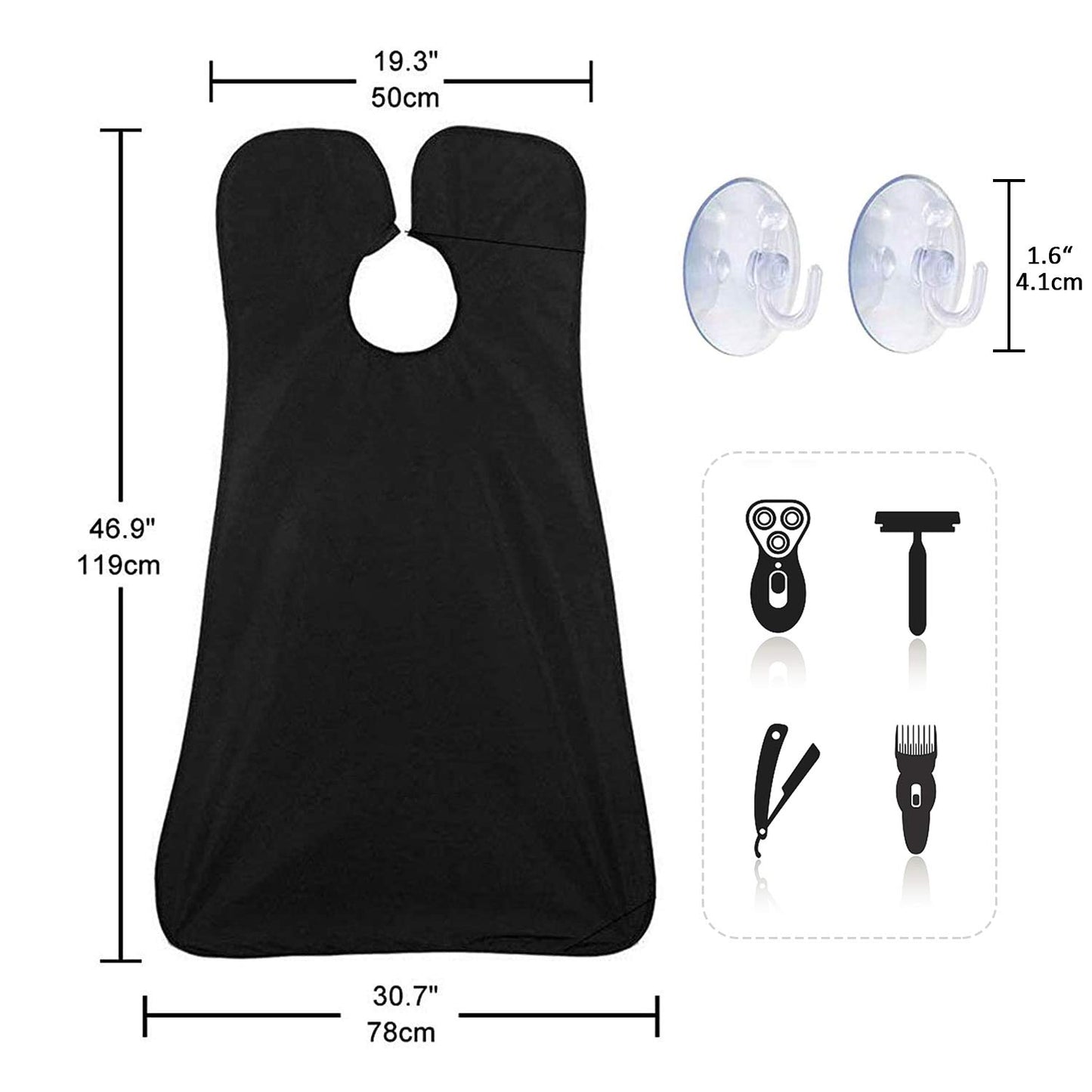 Beard Bib Apron for Men, Christmas Day Gift Beard Trimming Catcher Bib for Shaving & Hair Clippings, Waterproof Non-Stick Hair Catcher Grooming Cloth with 2 Suction Cups