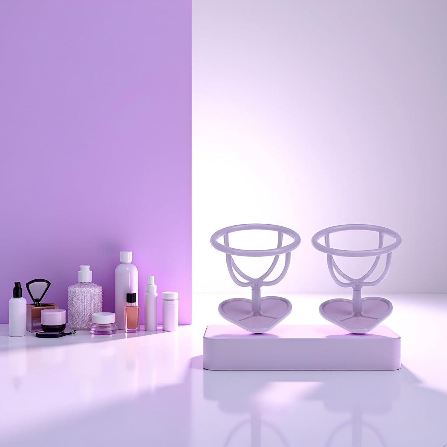 2Pcs (Purple+Blue) Makeup Sponge Puff Display Stand Beauty Egg Storage Rack, Sponge Drying Rack Stand Holder Egg Powder Puff Drying Shelf, Makeup Blenders and Sponges