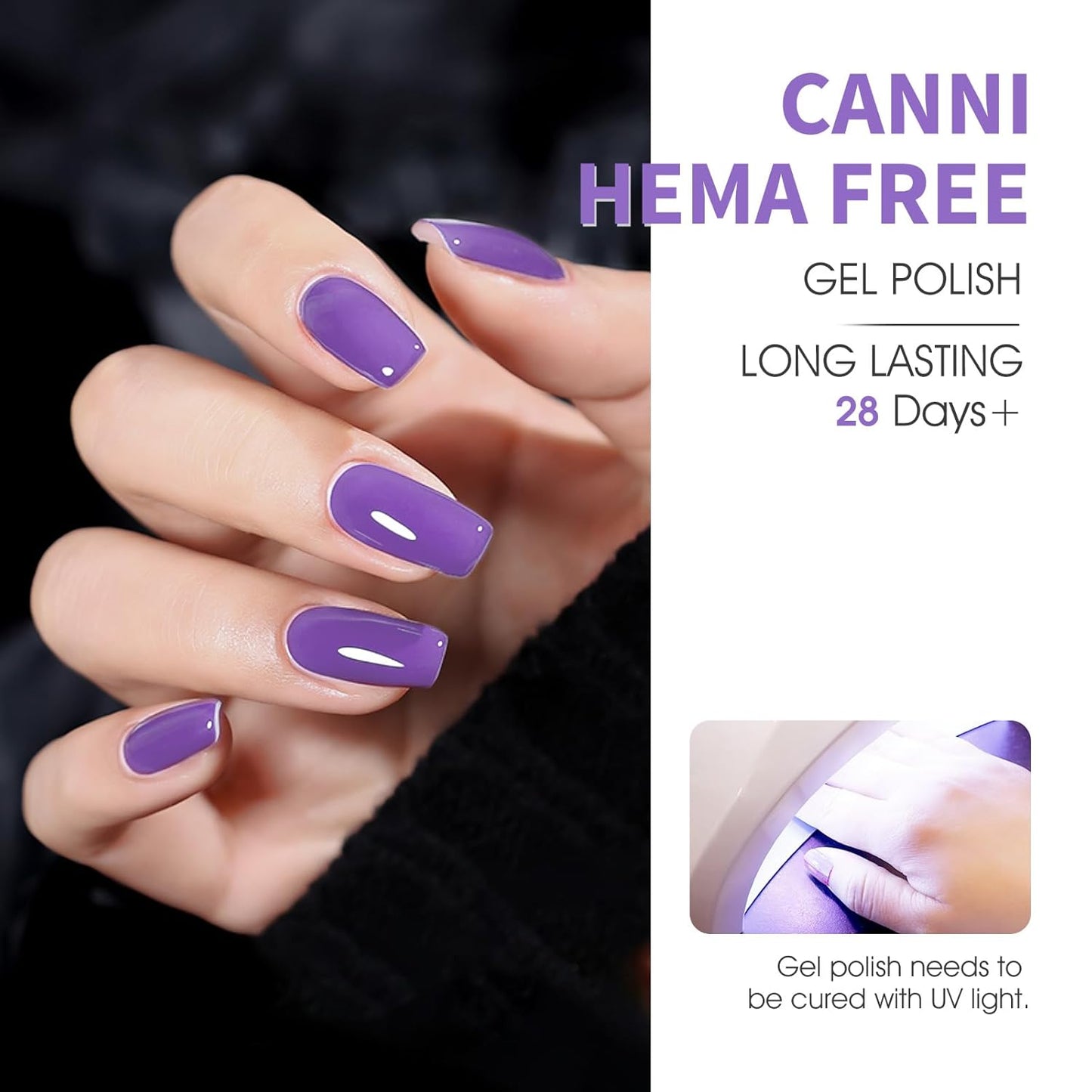 CANNI 6 Colors 9 ML Hema-Free Light Purple Gel Nail Polish Set, Purple Gel Polish Kit, Soak Off LED Nail Gel Manicure Kit DIY at Home Salon Gifts