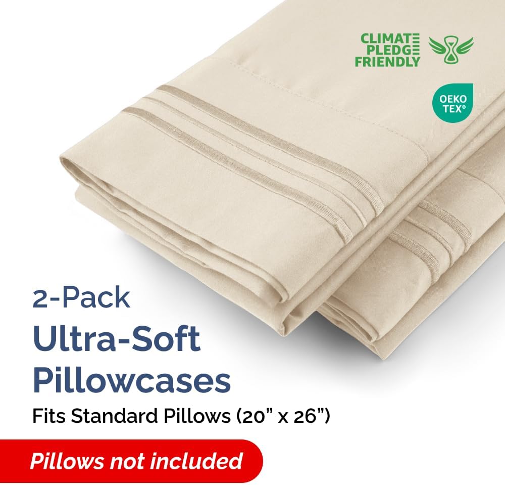 Standard Pillow Cases Set of 2 - Ultra-Soft Hotel Quality Pillowcase Covers - Comfy & Wrinkle Free - Stain and Fade Resistant - Machine Washable Pillow Protectors - 2 Piece Set - Standard Size Wheat