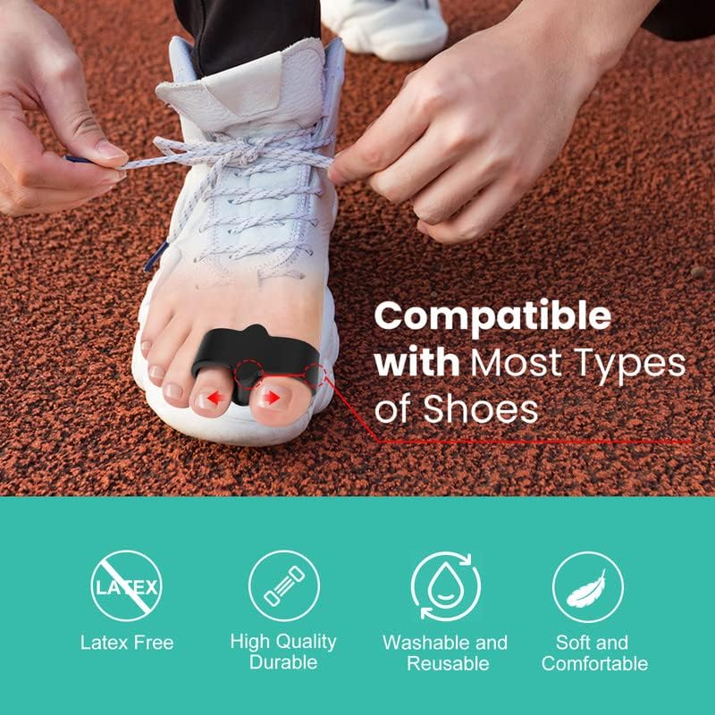 Welnove Pack of 12 Bunion Corrector, Toe Separators with 2 Loops, Big Toe Spacer Suitable for Bunion and Overlap Toe (Black)