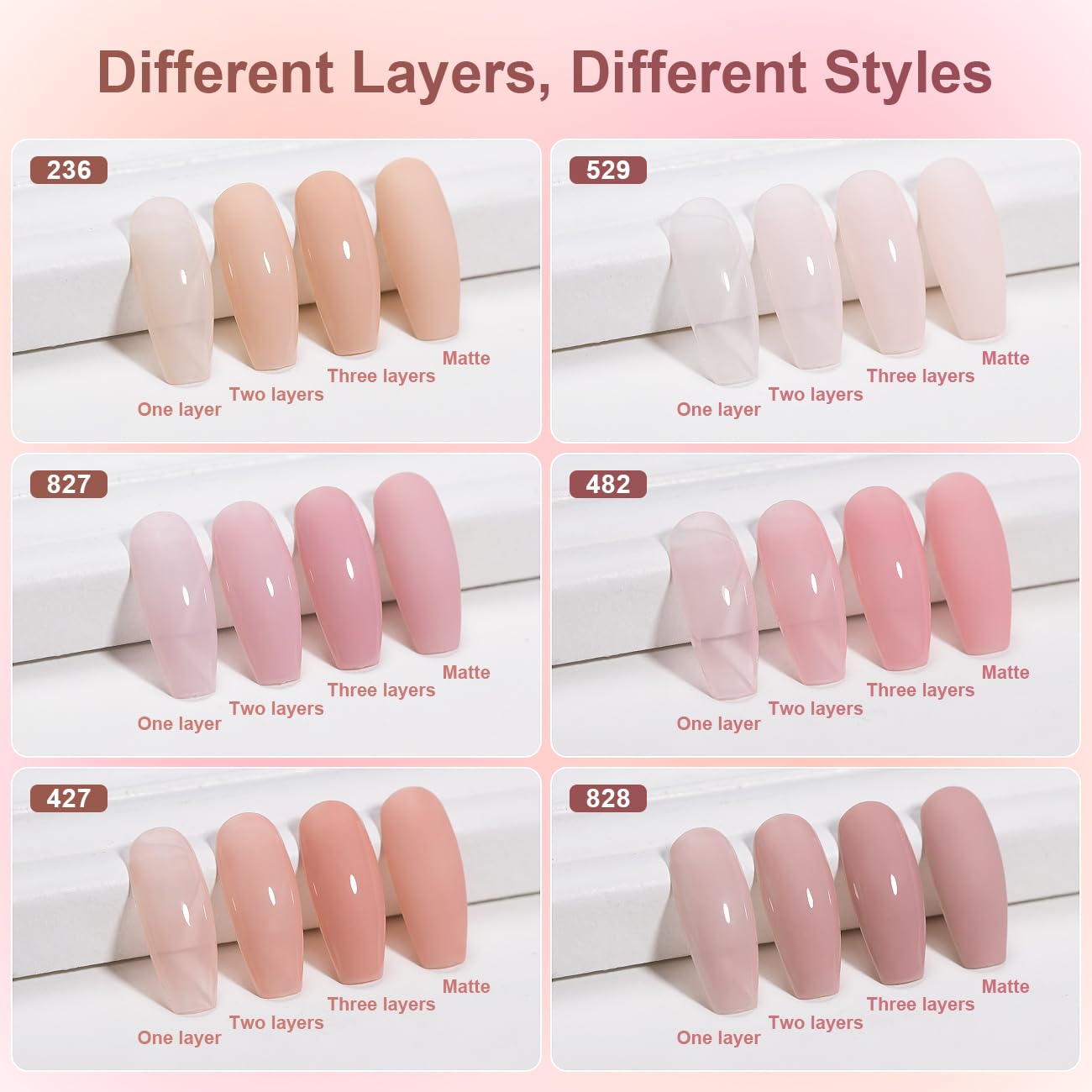 RARJSM Nude Gel Nail Polish Set 6 Colors with Metallic Silver Chrome Gel Liner Sheer Jelly Gray Pale Rose Apricot Pink GelPolish Transparent French Manicure Neutral GelVarnish LED UV Curing Requires