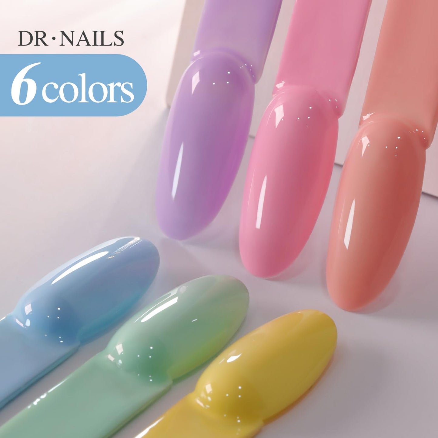 Double Rhythm Gel Nail Polish Set of 6 Colors Baby Light Pastel Milky Nail Polish Starter Kit Art DIY Salon Home (Yellow Pink Green Blue Orange Purple,Kit 6)