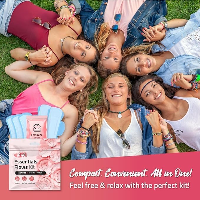 Essential Flow Kit – Case of 60 Individually Packed Period Kits for Schools, Students & Emergency Needs | Includes 3 Pantiliners, 2 Maxi Pads & 1 Feminine Wipe in a Discreet Zip Bag (Orange)