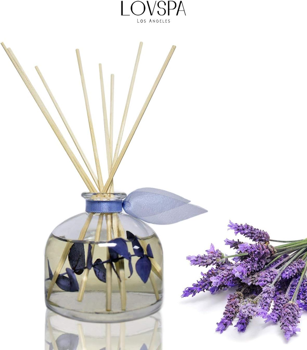 LOVSPA Reed Diffuser Set, DE-Stress Lavender Eucalyptus Scented Oil Diffuser with Sticks, Home Fragrance Accessories for Bathroom Shelf Decor, Aroma Diffusers for Home or Office Desk, USA Made