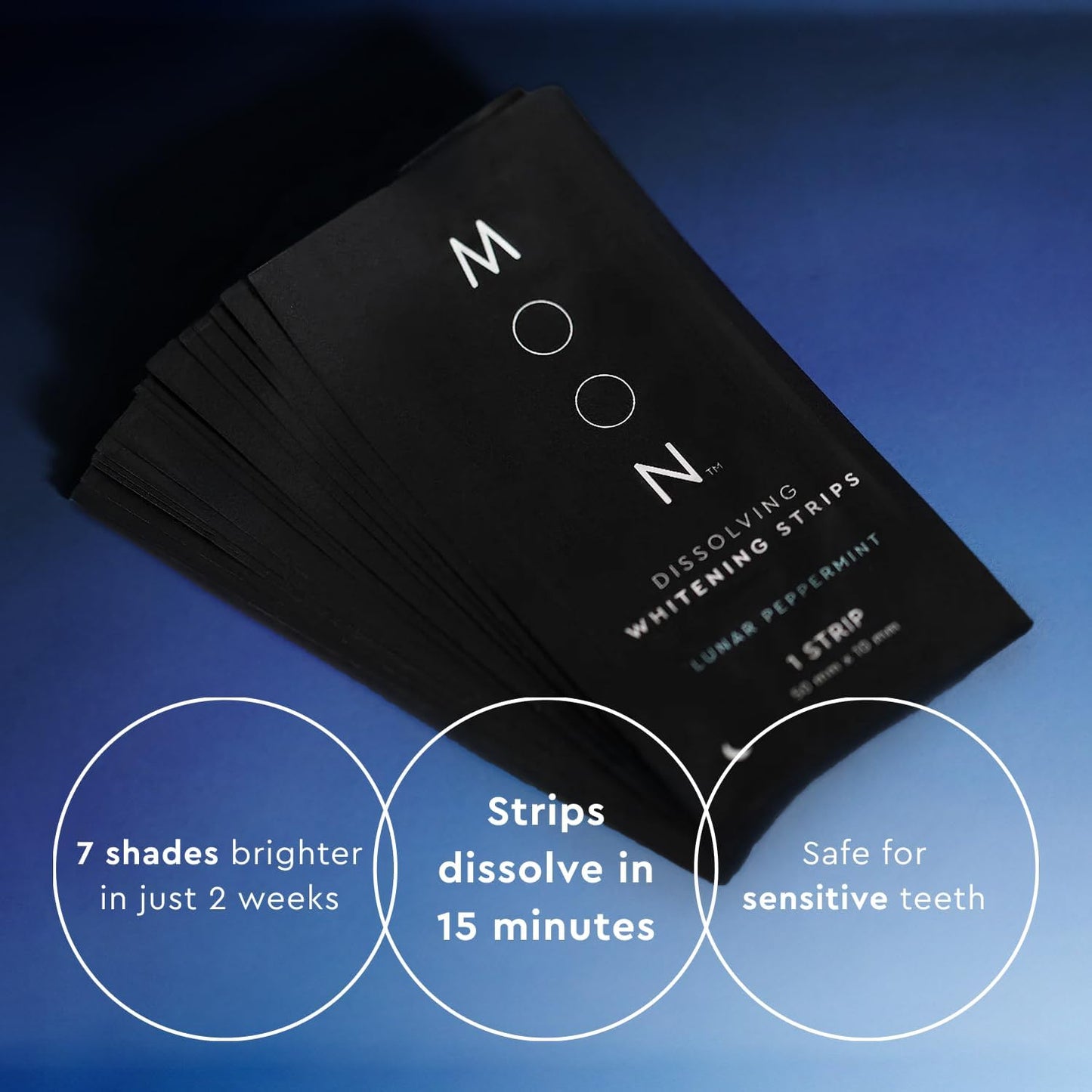 MOON Dissolving Teeth Whitening Strips - Vegan, Easy-to-Use, No Rinse White Strips - Hydrogen Peroxide and Essential Oils Infused Gentle Teeth Whitening Kit - Travel Essentials for Oral Care (14 Ct)