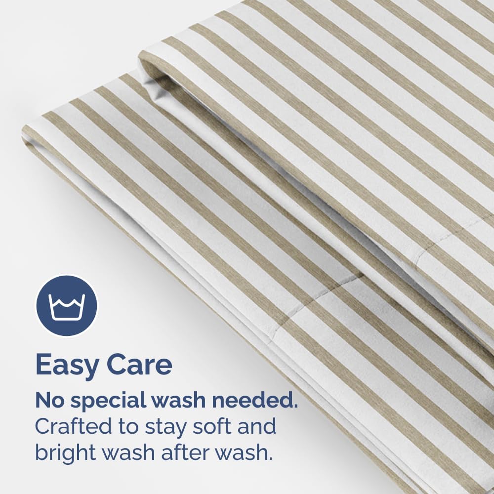 King Pillow Cases Set of 2 - Ultra Soft Hotel Quality Pillowcase Covers - Comfy, Cozy & Wrinkle Free - Shrinkage and Fade Resistant - Machine Washable Pillow Protectors - 2 Piece Set - Beige Stripes 2