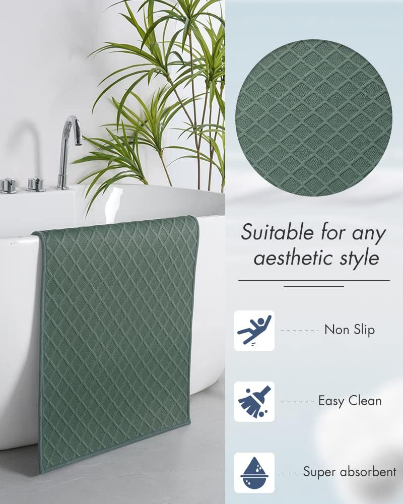 AMOAMI Bath-Mat, Ultra Thin Bathroom Mat Runner Rugs, Rubber Backed Bath Mats for Bathroom Non Slip, Absorbent Bath Rug for Bathroom Floor, Shower, Sink 2'x 4'(24" x 47") Green
