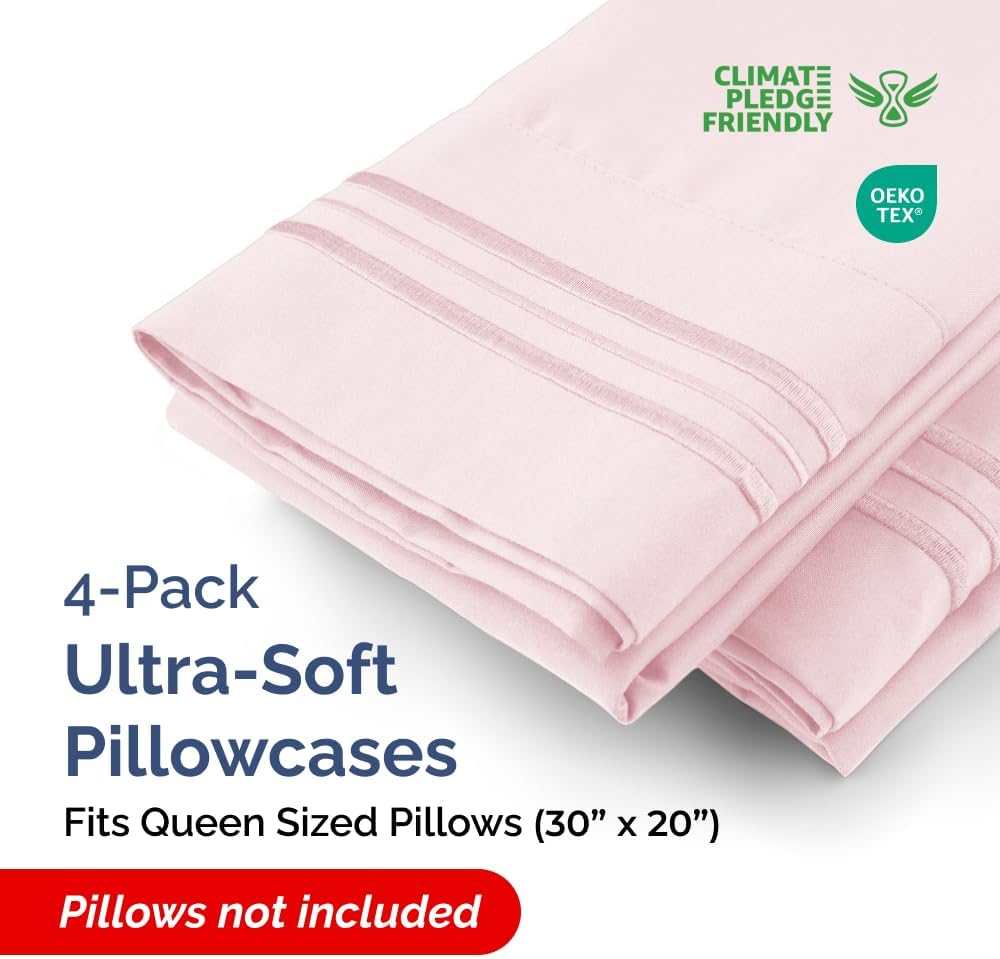 CGK Unlimited Queen Size Lavender Pink Microfiber Pillowcase Set of 4 - Soft, Premium Quality, Machine Washable, Protective, 20x40, 20x36 & 20x48 Inches