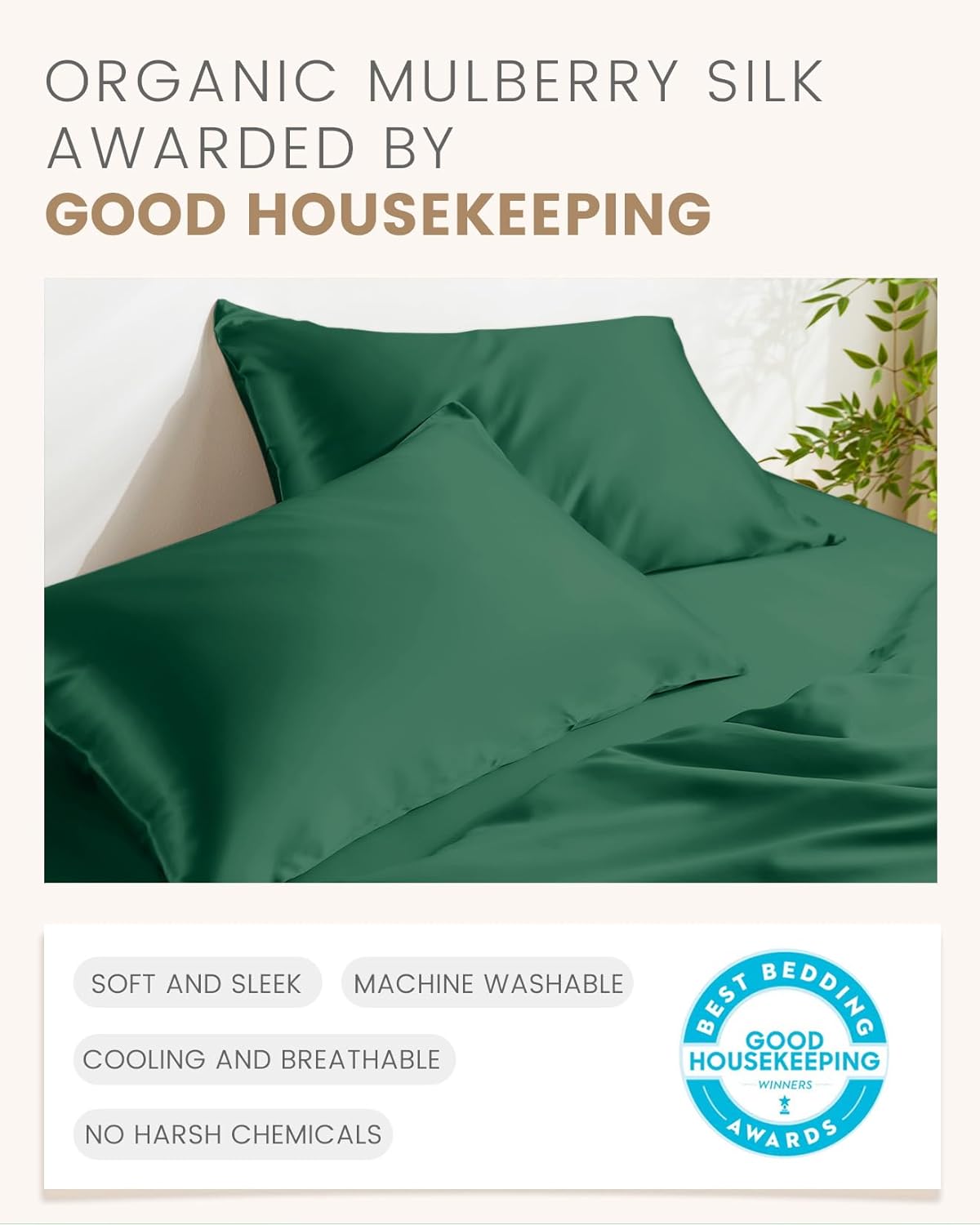 THXSILK Set of 2 100% Mulberry Silk Pillowcase for Hair and Skin, Real Mulberry Silk Both Sides, Smooth Breathable Natural Silk Sleep Pillow Cases with Hidden Zipper (Standard 20"x26", Emerald Green)