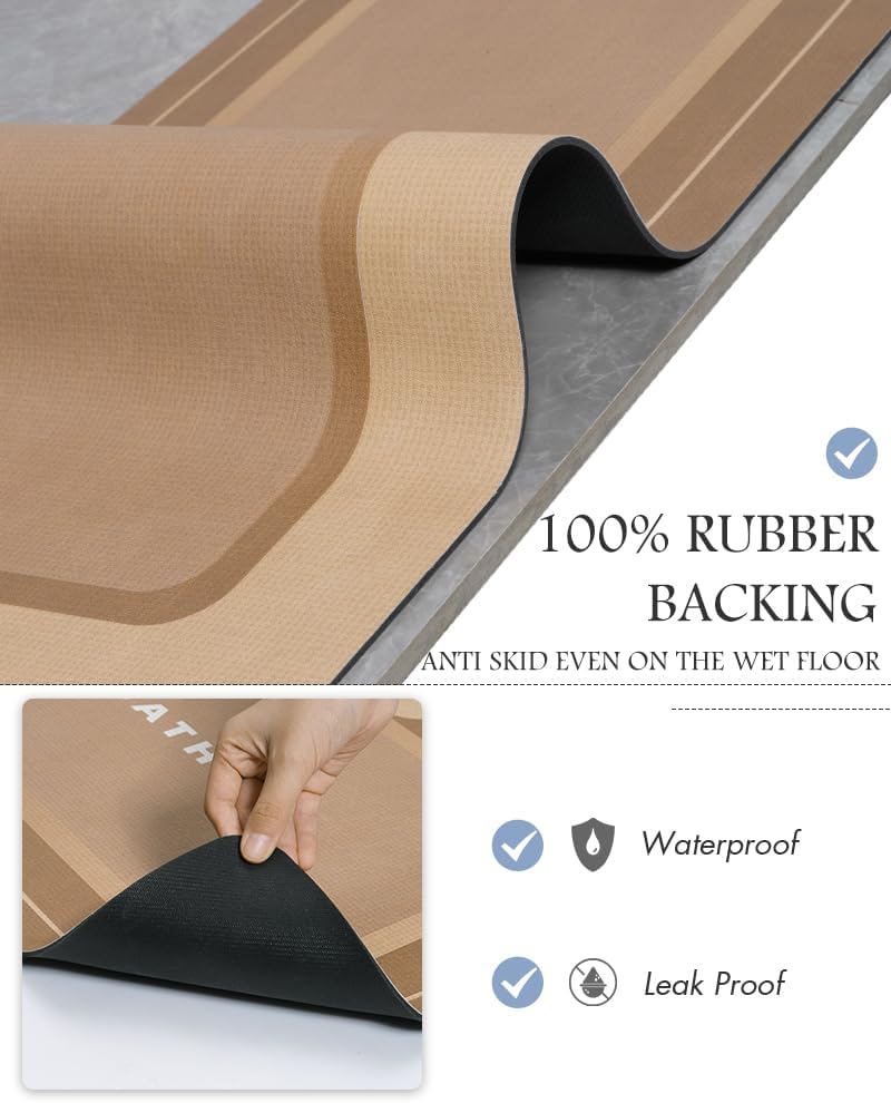 MontVoo-Bath Mat Rug Long Non Slip Super Absorbent Bathroom Runner Stain Resistant Quick Dry Thin Bathroom Mat Fit Under Door-24"x70",Brown