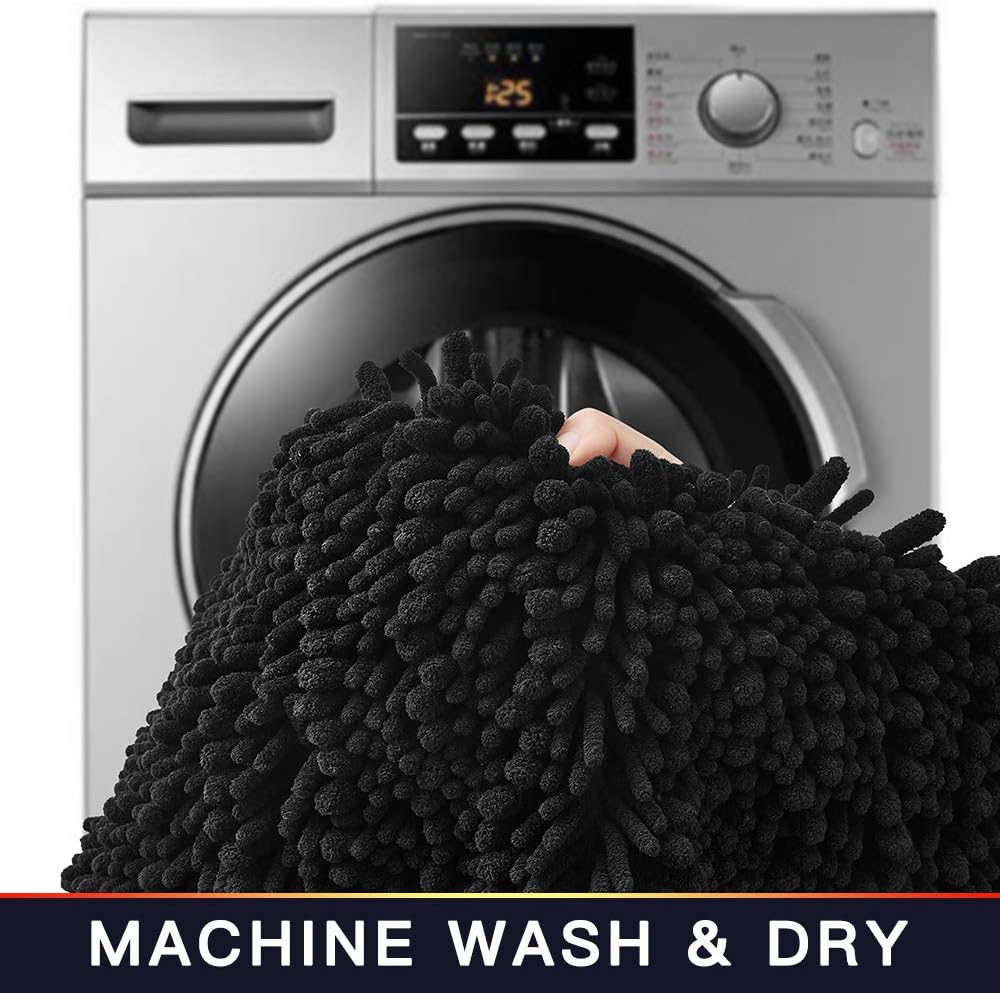 Walensee Large Bathroom Rug Non Slip Bath Mat (24x60 Inch Black) Water Absorbent Super Soft Shaggy Chenille Machine Washable Dry Extra Thick Perfect Absorbant Best Plush Carpet for Shower Floor