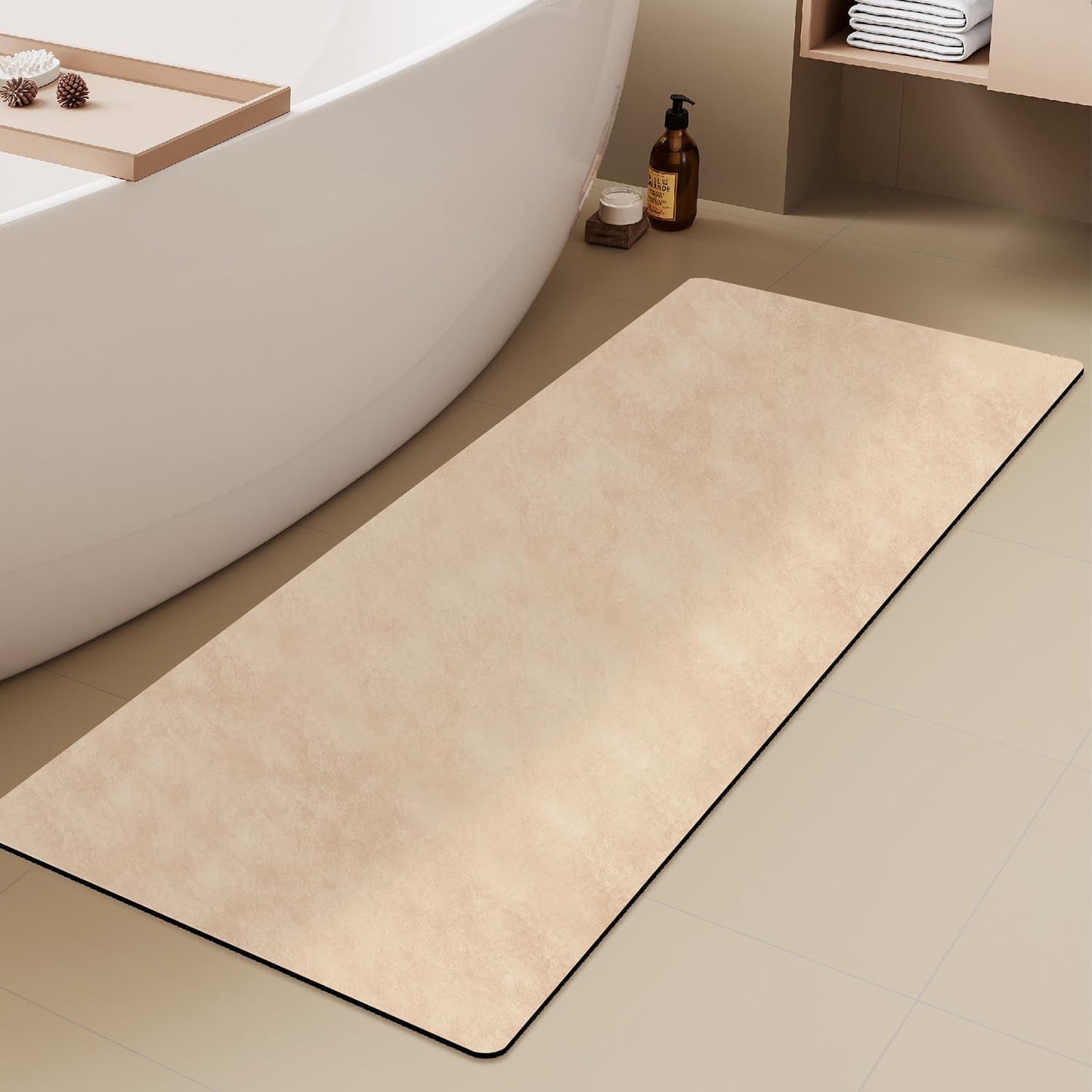 Bathroom Mat Quick Dry, Bathroom Rugs Non Slip Washable Thin Absorbent Bath Mat Fits Under Door Bathroom Floor Mat Perfect for Bath, Shower, or Sink 17"x59" Beige