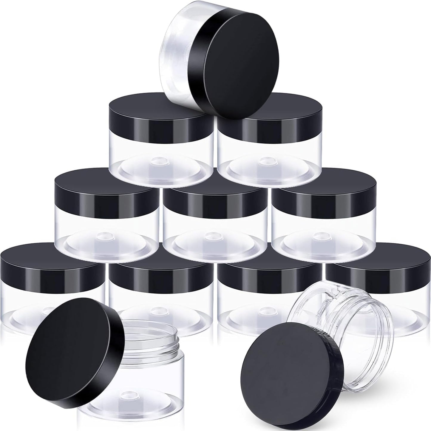 12 Pack 5 OZ Plastic Container Jars with Lids Round Clear Travel Cosmetic Container Jars for Toiletries, Lotion, Cream, Ointments, Makeup, Rhinestone, Samples, Kitchen Storage(Black, 5 OZ)