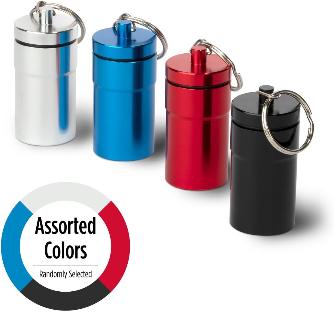 EZY DOSE Keychain Pill Case, Medicine Planner, Vitamin Organizer Box, Daily Planner, Safe for Money & Travel Items, Stainless Steel, Small, Color May Vary, BPA Free