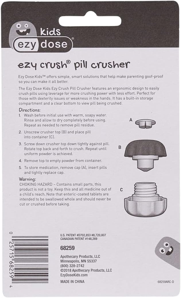EZY DOSE Crush Pill, Vitamins, Tablets Crusher and Grinder, Effortlessly Crushes Medications into Fine Powder, Features Storage Compartment, Durable, Easy-to-Use Design, Green, Small, BPA Free