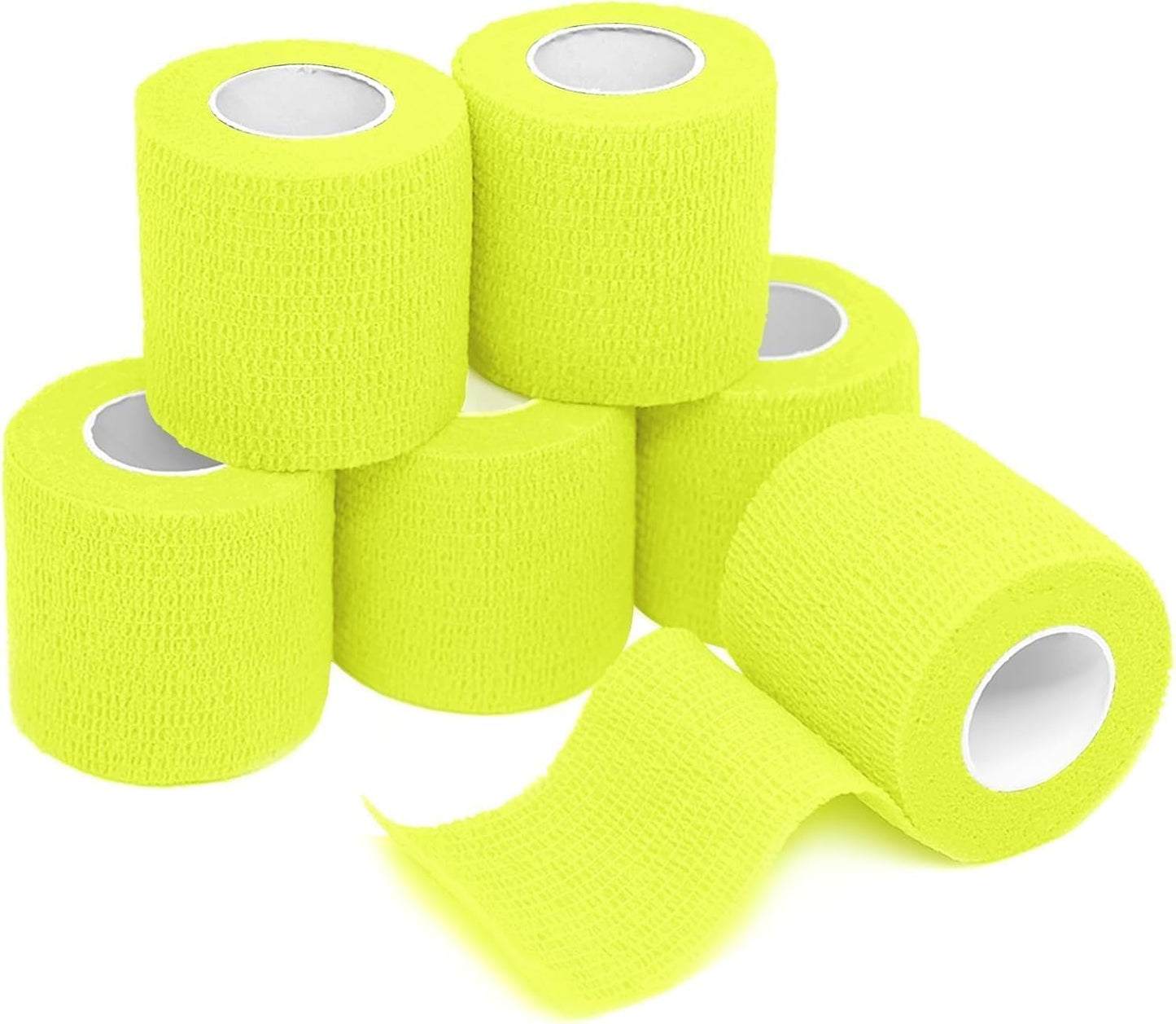 FriCARE Self Adhesive Bandage Wrap, Medical Tape in First Aid Kit, Cohesive Bandages for Wounds Sport Vet, FSA/HSA Eligible, 2 Inches X 5 Yards 6 Rolls, Fluorescent Yellow