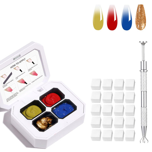 4 Colors Set Ombre Gel Nail Polish,Ombre Pigment Palette for Nail with 20Pcs Nail Sponges for 3d Gel Nail Art in Salon or Home Use (OMBER8)