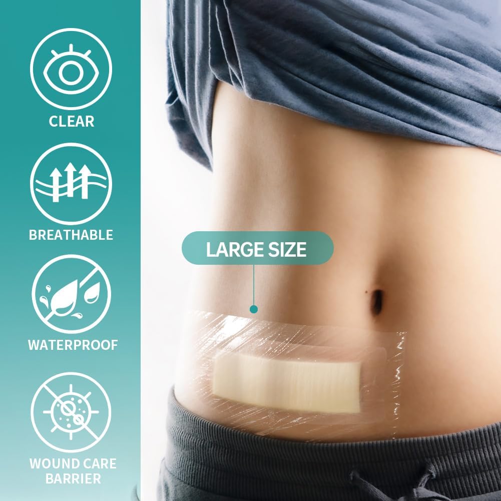 Dimora Transparent Film Dressing 6x8 inch 20 Packs with Hypoallergenic Adhesive, Large Waterproof Wound Bandages Post Surgical for Swimming, Tattoo Aftercare Bandage, IV Shield