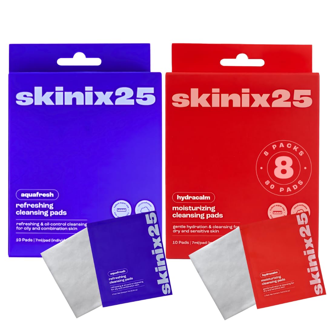 Hydracalm & Aquafresh Facial Cleansing Pads – 80 Individually Wrapped Face Wipes for Travel, Gym & On-the-Go Skincare | Hydrating + Oil-Control Cotton Pads for All Skin Types