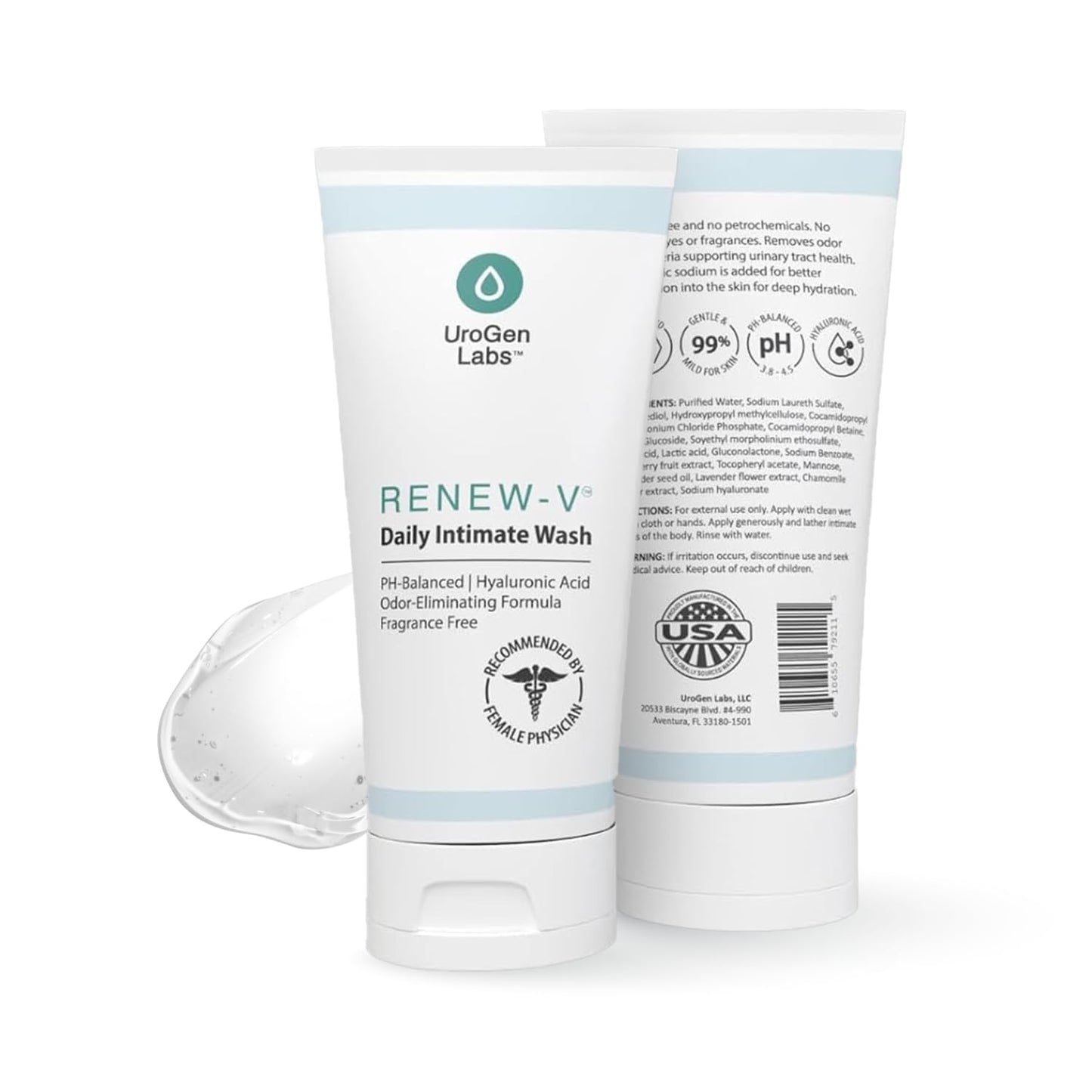 Daily Intimate Wash for Women & Men - Fragrance-Free pH Balance Cleanser w/Boric Acid, Hyaluronic Acid & Vitamin E for Odor Control & Hydration - Male & Feminine Wash, Hygiene Care - 6 fl oz