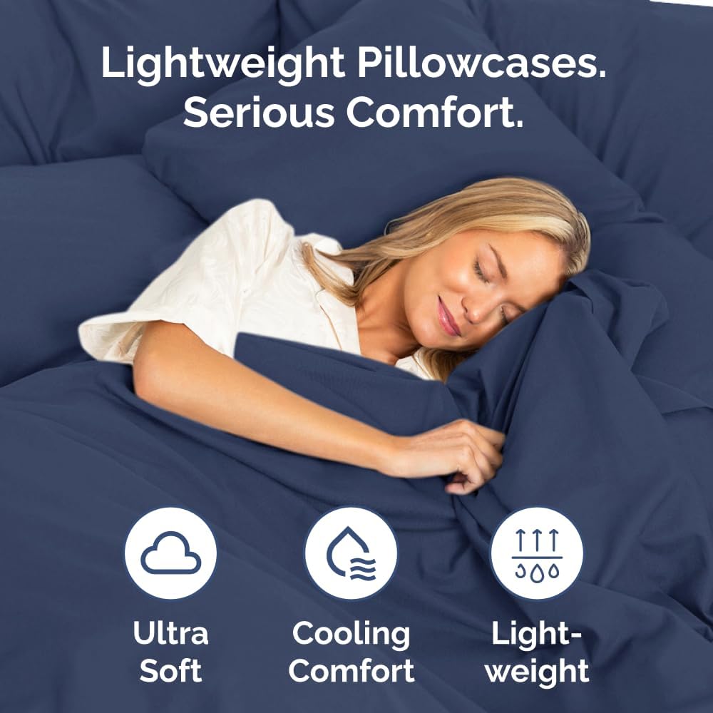 King Standard Pillow Cases Set of 2 - Soft Hotel Quality Pillowcase Covers - Comfy, Cozy & Fade Free - Wrinkle Resistant - Machine Washable Pillow Protectors - 2 Piece Set - King Standard Navy Blue
