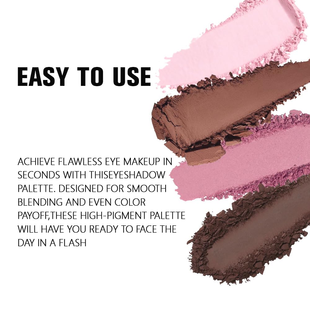 Kaely Powder Eyeshadow Quad, Pink Chocolate Matte Shimmer Eyeshadow Palette Makeup, Neutral Eye Shadow Palette for Older Women Pigmented Waterproof, sombras para ojos, Blendable, Cruelty-free, 14