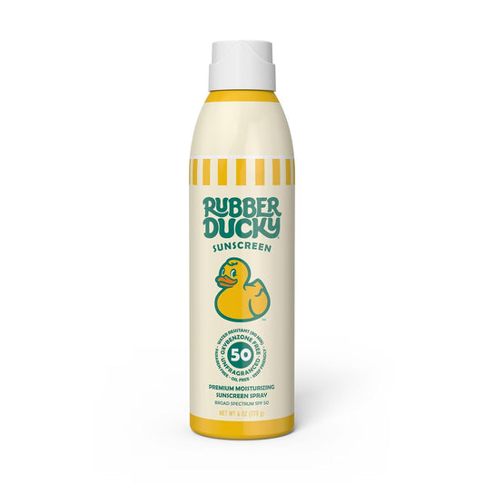 Rubber Ducky - Moisturizing Sunscreen Spray SPF 50, Easy To Apply, No White Residue, Reef Safe, Sun Protection, Water Resistant, Vegan, Broad Spectrum Sunscreen for Face and Body - Beach Scent (6 Oz)