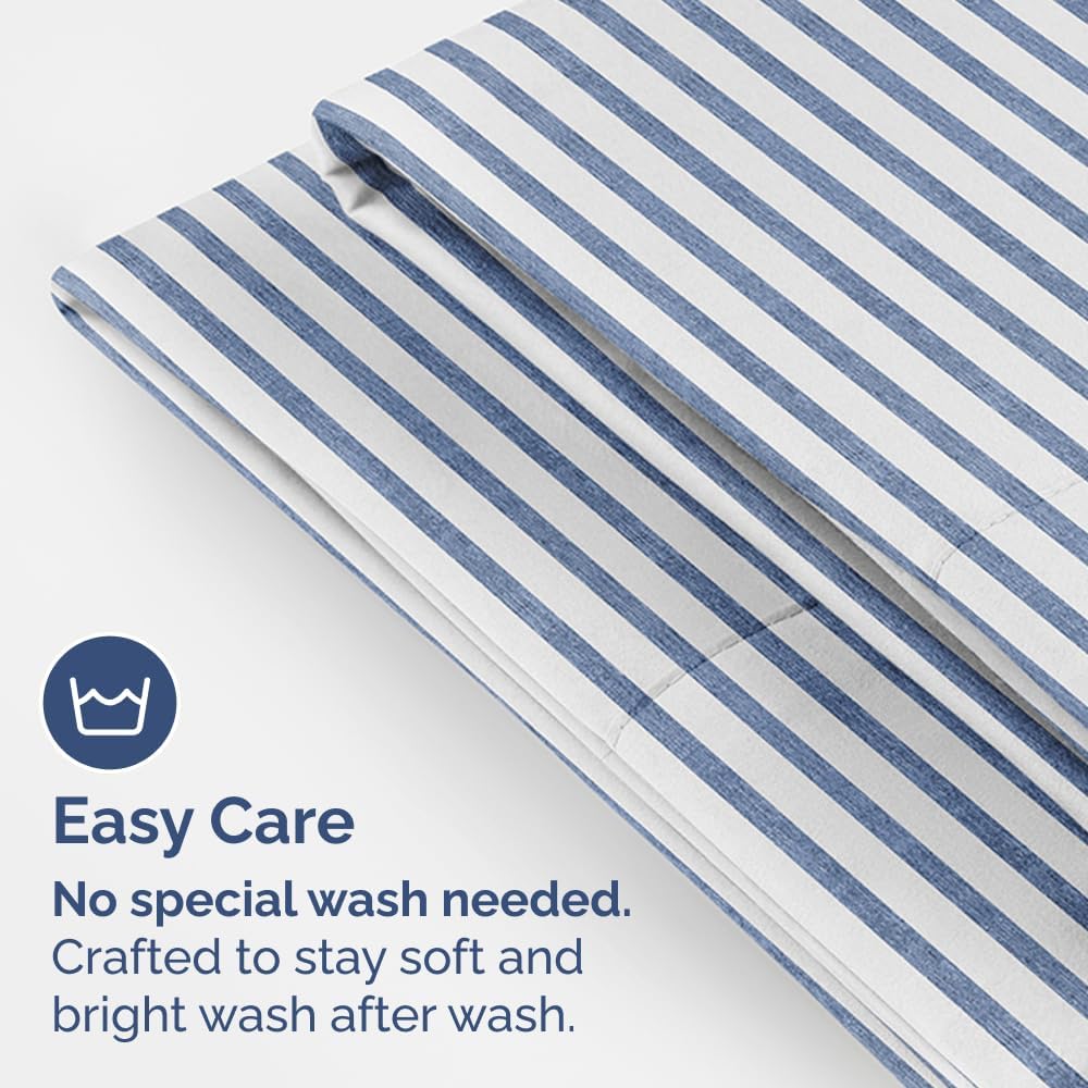 King Pillow Cases Set of 4 - Ultra Soft Hotel Quality Pillowcase Covers - Comfy, Cozy & Wrinkle Free - Shrinkage and Fade Resistant - Machine Washable Pillow Protectors - 4 Piece Set - Blue Stripes 2