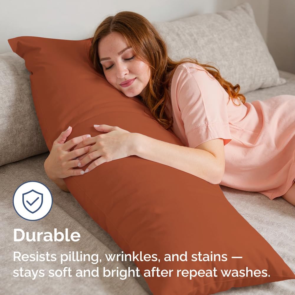 Long Pillowcases - Body Pillow Cover - Long Pillow Insert for Sleeping, Side Sleepers - Soft & Breathable Body Pillow Case with Envelope Enclosure - Comfy & Machine Washable - 20" x 54" (Terracotta)
