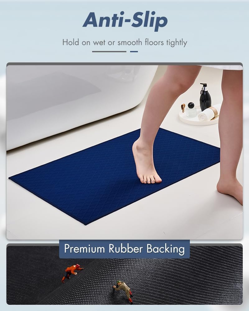 AMOAMI Bath-Mat, Ultra Thin Bathroom Mat Runner Rugs, Rubber Backed Non Slip Absorbent Bath Rug for Bathroom Floor, Shower, Sink 24" x 70" Blue