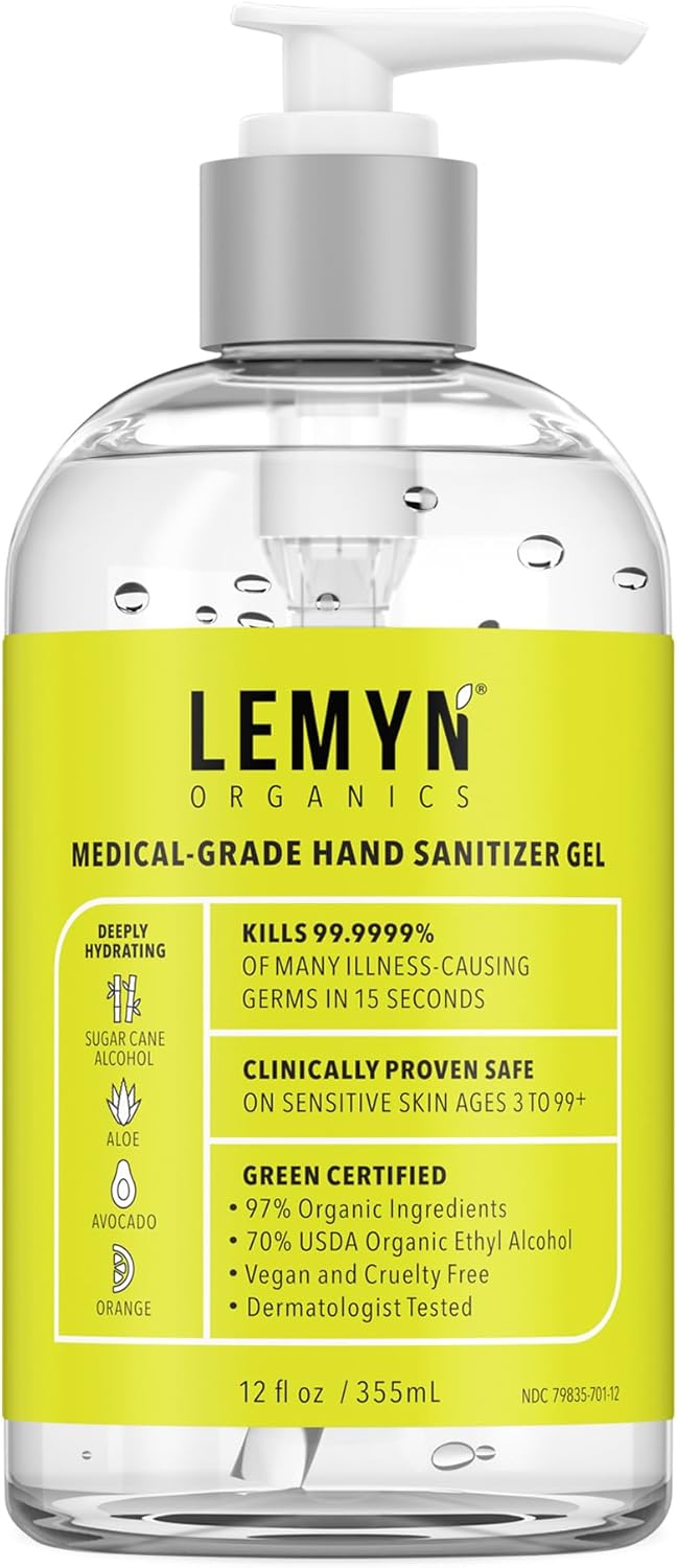 Medical Grade Hand Sanitizer Gel - 97% ORGANIC - 12 FL.OZ. (PACK OF 2)
