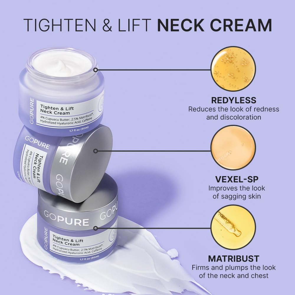 goPure Tighten & Lift Neck & Chest Moisturizer Cream for Visibly Firming, Tightening and Lifting Wrinkles & Crepey Skin, 1.7oz - Pack of 2