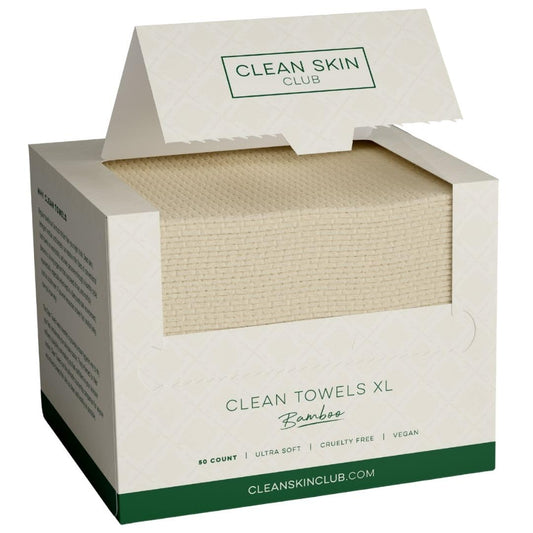 Clean Skin Club Bamboo Viscose Clean Towels XL™, 100% USDA Biobased Face Towel, Disposable Face Towelette, Makeup Remover Dry Wipes, Ultra Soft, 50 Ct, 1 Pack