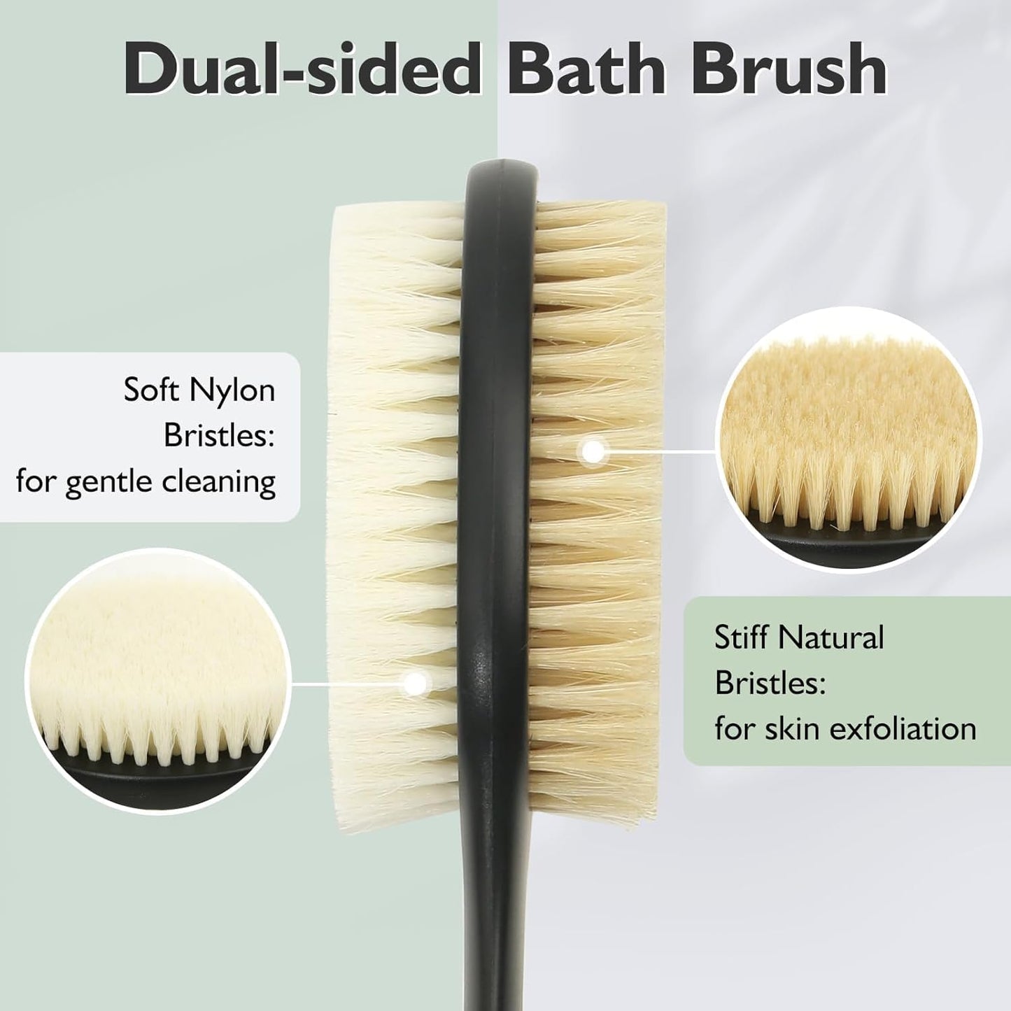 VANZAVANZU 17 Inch Anti-Slip Long Handle Back Scrubber for Shower – Dual-Sided Shower Brush and Shower Back Scrubber with Soft & Stiff Bristles for Wet or Dry Use (Black)