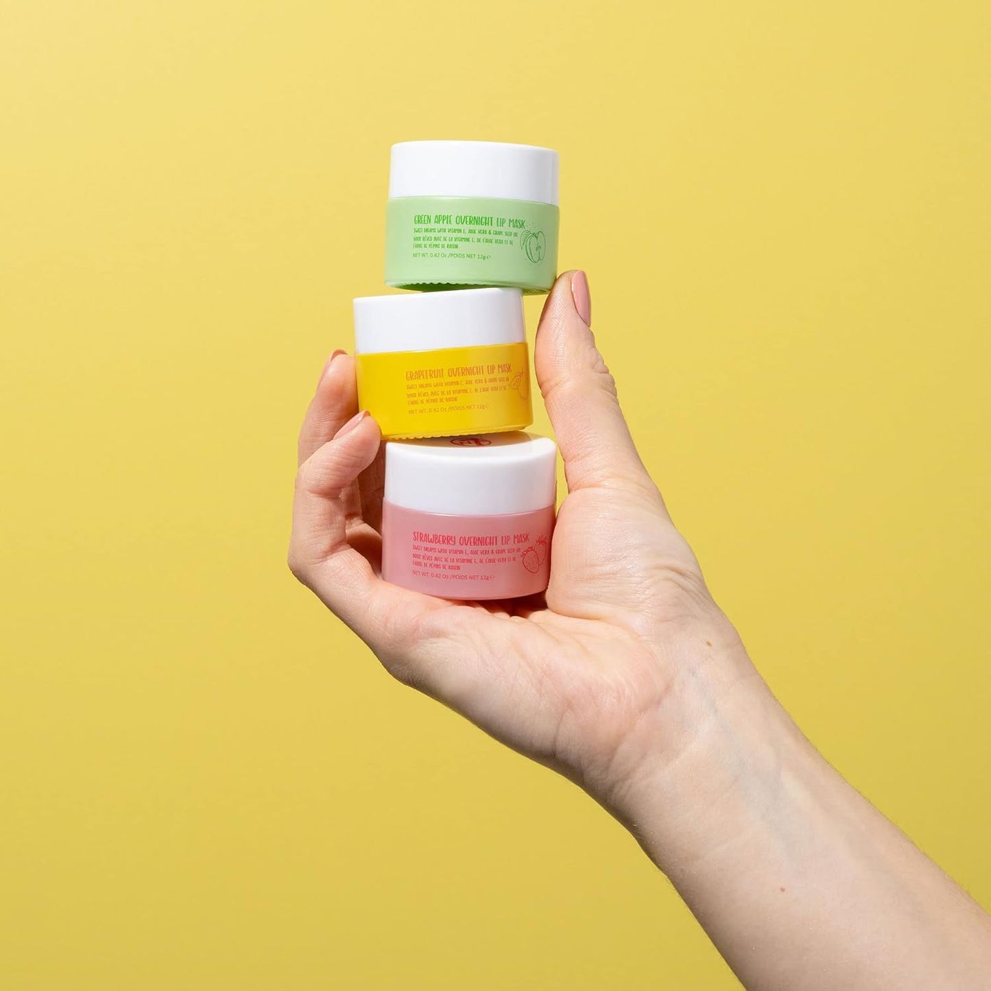 W7 Sweet Dreams Overnight Lip Mask Trio - Strawberry, Apple & Grapefruit Flavor Gift Set - Vitamin E, Aloe Vera and Grape Seed Oil - For Hydrated, Full Looking & Irresistible Lips