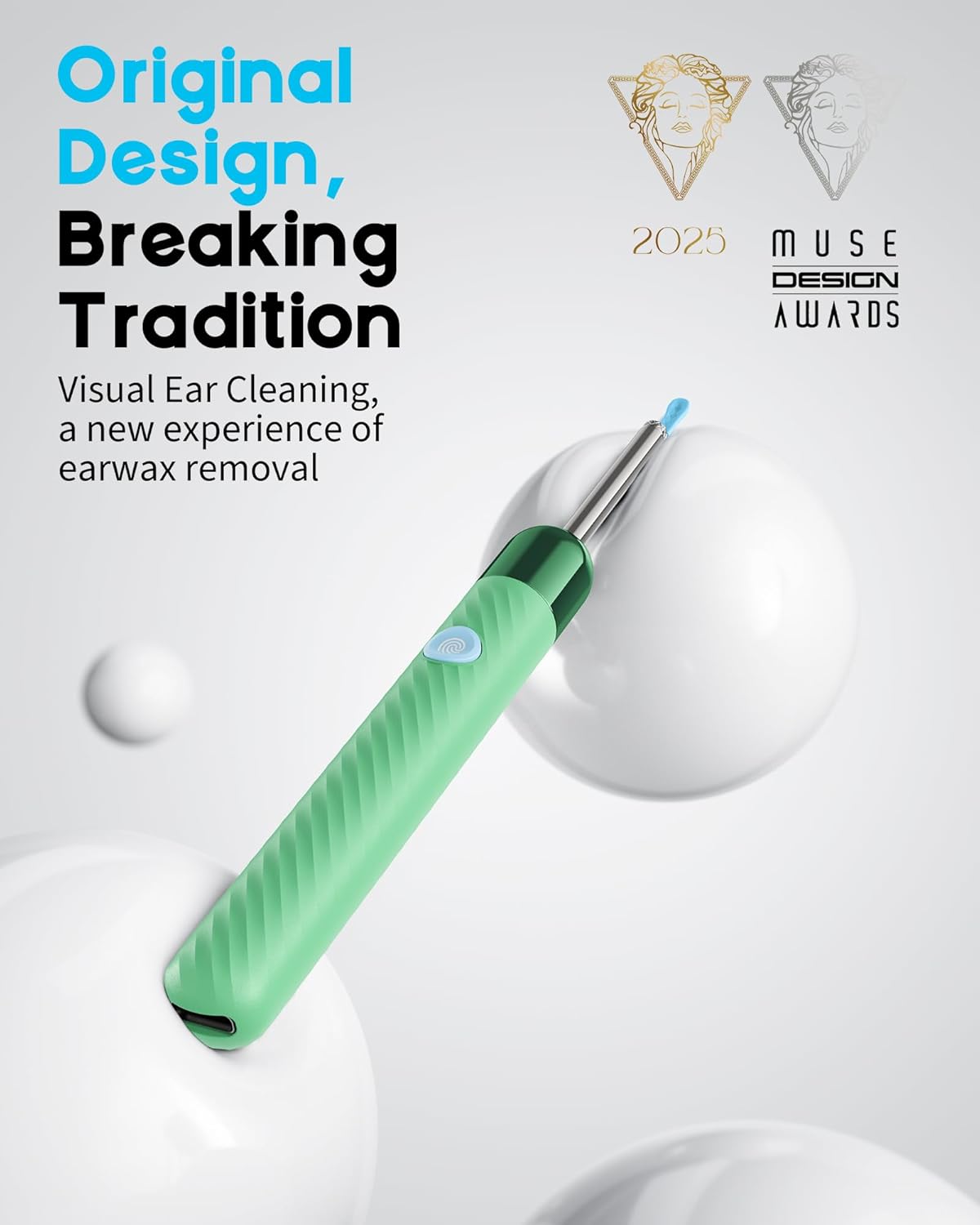 Ear Wax Removal Tool Camera Otoscope with Light, Ear Wax Removal Kit with 6 Ear Pick, Ear Camera- Green