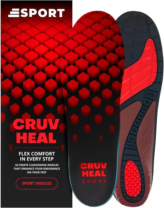 Flex Fit Sport Insoles - Medium Arch Support Inserts - Running Insoles for Sneackers - Shoe Inserts for Men and Women (Red, XS)