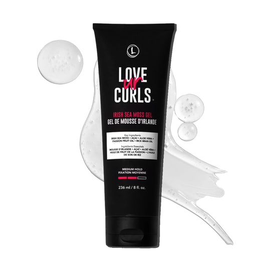 Love Ur Curls Irish Sea Moss Hair Gel, Medium Hold Hair Styling Curling Gel for Defined Curly Hair, Waves & Coils, Vegan, Cruelty Free, 236mL